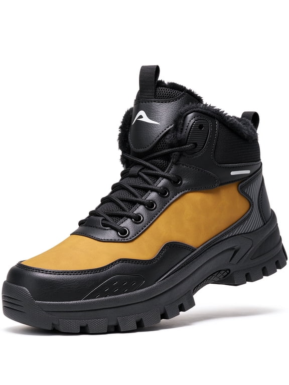 Snow Boots for Men Faux Fur Winter Ankle Boot Lace Up Anti-Slip Outdoor Hiking Shoes