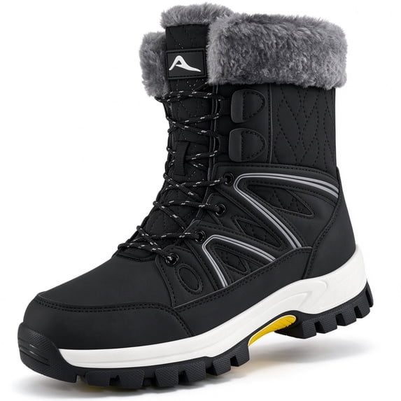 Ecetana Snow Boots for Women Mid-Calf Winter Boots Lace Up Non-Slip Outdoor Hiking Boots