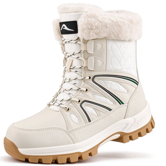 Ecetana Snow Boots for Women Mid-Calf Winter Boots Lace Up Non-Slip Outdoor Hiking Boots