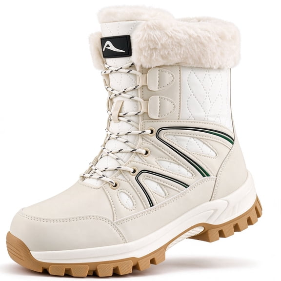 Ecetana Snow Boots for Women Mid-Calf Winter Boots Lace Up Non-Slip Outdoor Hiking Boots