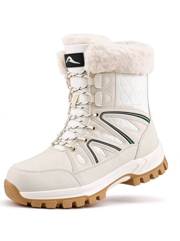 Snow Boots for Women Mid-Calf Winter Boots Lace Up Non-Slip Outdoor Hiking Boots