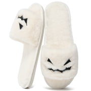Ecetana Spooky Slides Halloween Slippers Soft Plush Cozy Open Toe Indoor Outdoor Fuzzy Slippers Gifts For Girls Women