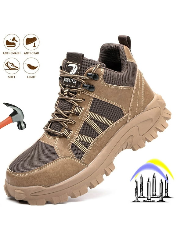 Ecetana Steel Toe Boots for Men Industrial Construction Anti-puncture Work Safety Shoes