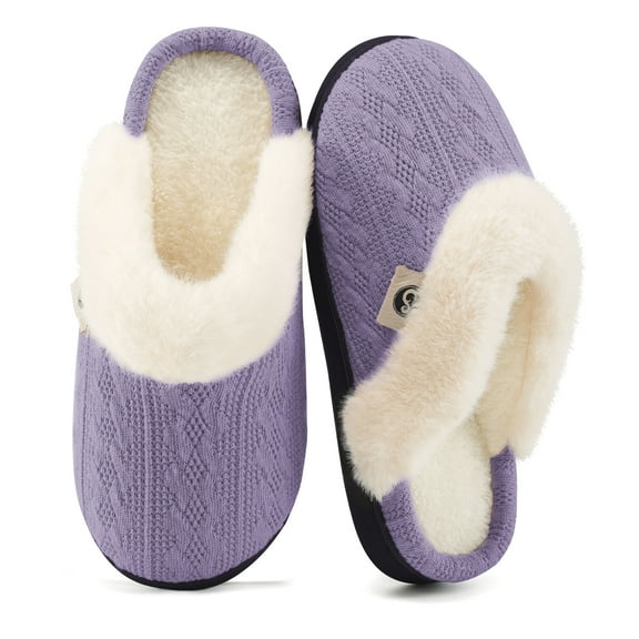 Ecetana Warm Knit House Slippers for Women Comfy Lined Slippers with Memory Foam