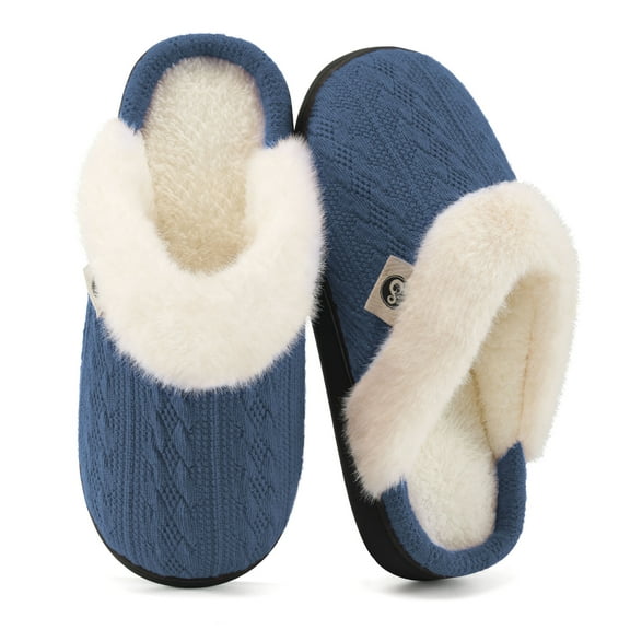 Ecetana Warm Knit House Slippers for Women Comfy Lined Slippers with Memory Foam