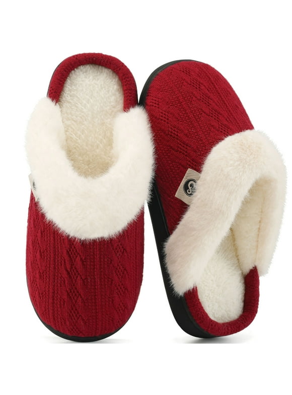 Warm Knit House Slippers for Women Comfy Lined Slippers with Memory Foam