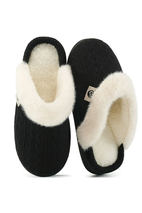 Warm Knit House Slippers for Women Comfy Lined Slippers with Memory Foam