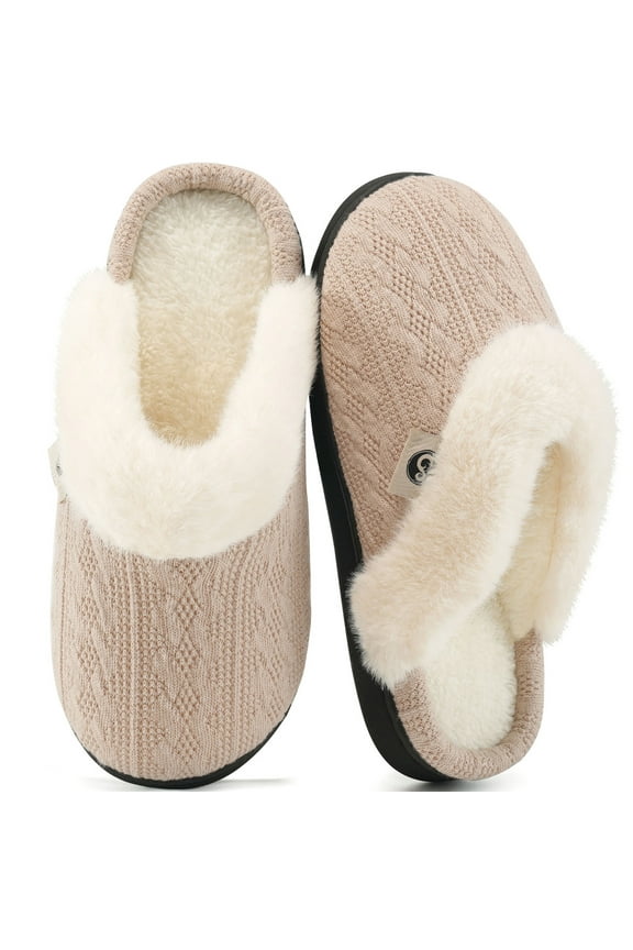 Warm Knit House Slippers for Women Comfy Lined Slippers with Memory Foam