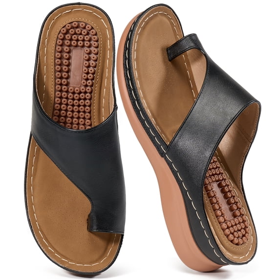 Ecetana Wedge Sandals for Women Flip Flops with Massage Footbed Casual Dressy Walking Sandals