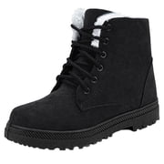 Ecetana Winter Snow Boots for Women Comfortable Outdoor Anti-Slip Ankle Boots keep Warm Booties Lace Up Flat Platform Shoes