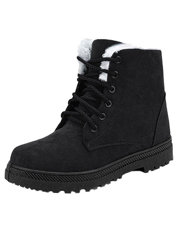 Winter Snow Boots for Women Comfortable Outdoor Anti-Slip Ankle Boots keep Warm Booties Lace Up Flat Platform Shoes