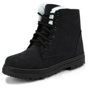 Ecetana Winter Snow Boots for Women Comfortable Outdoor Anti-Slip Ankle Boots keep Warm Booties Lace Up Flat Platform Shoes