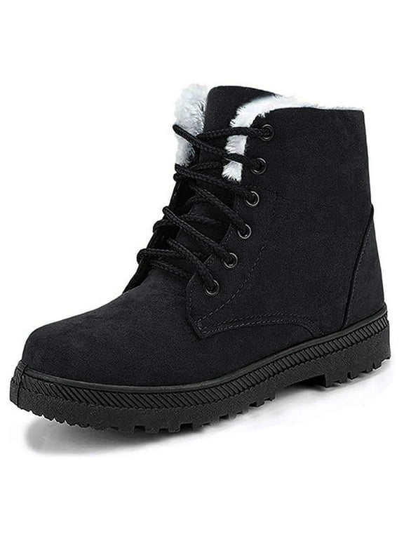 Winter Snow Boots for Women Comfortable Outdoor Anti-Slip Ankle Boots keep Warm Booties Lace Up Flat Platform Shoes