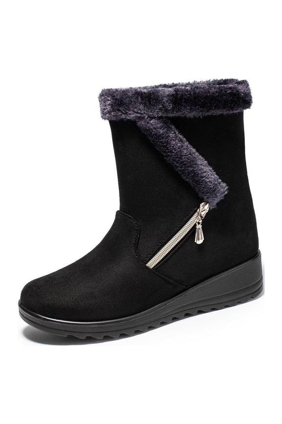 Winter Women's Snow Boots Slip-On Waterproof Ankle Boots Suede Warm Faux Fur Lined High Top Outdoor Shoes