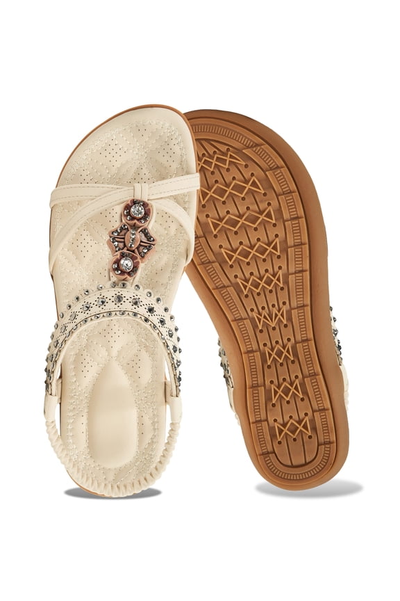 Women Sandals Flats Sandals for Women Comfortable Elastic Ankle Strap Beach Shoes