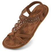 Ecetana Women Sandals Flats Sandals for Women Comfortable Elastic Ankle Strap Beach Shoes
