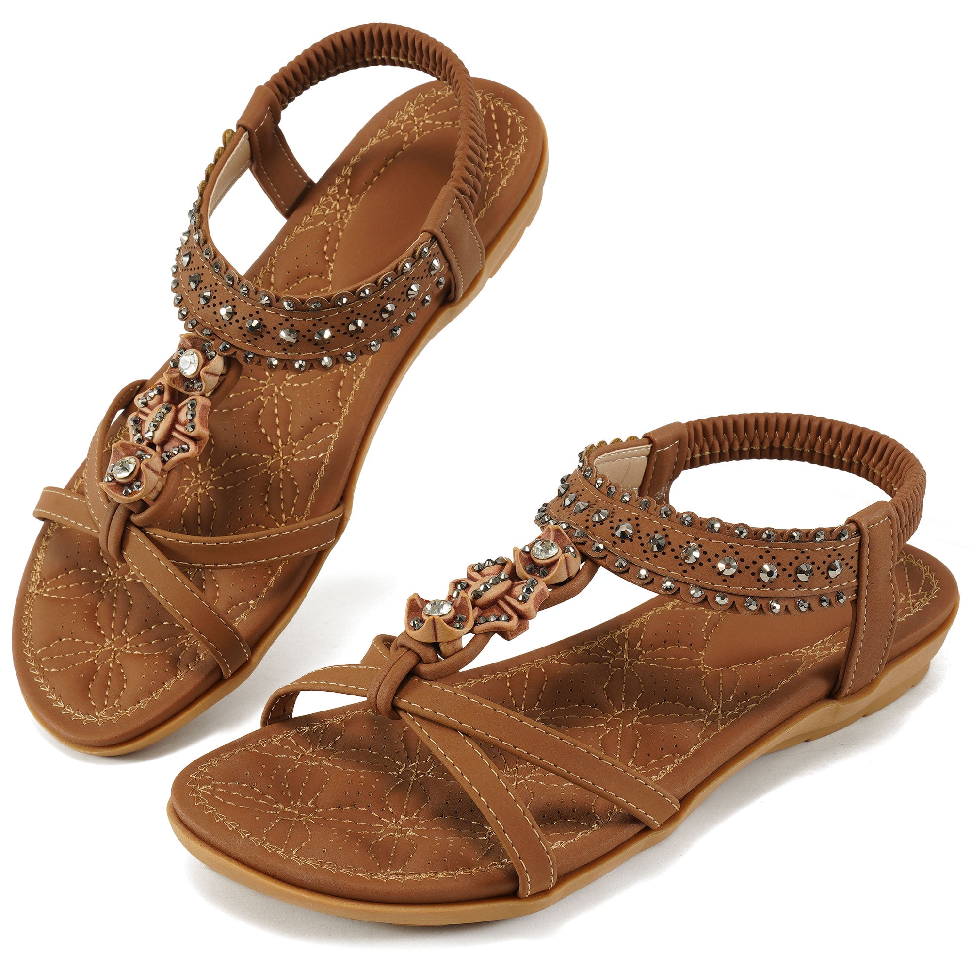 Women Sandals Flats Sandals for Women Comfortable Elastic Ankle Strap Beach Shoes