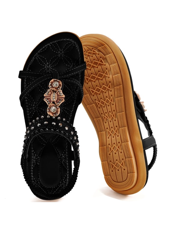 Women Sandals Flats Sandals for Women Comfortable Elastic Ankle Strap Beach Shoes