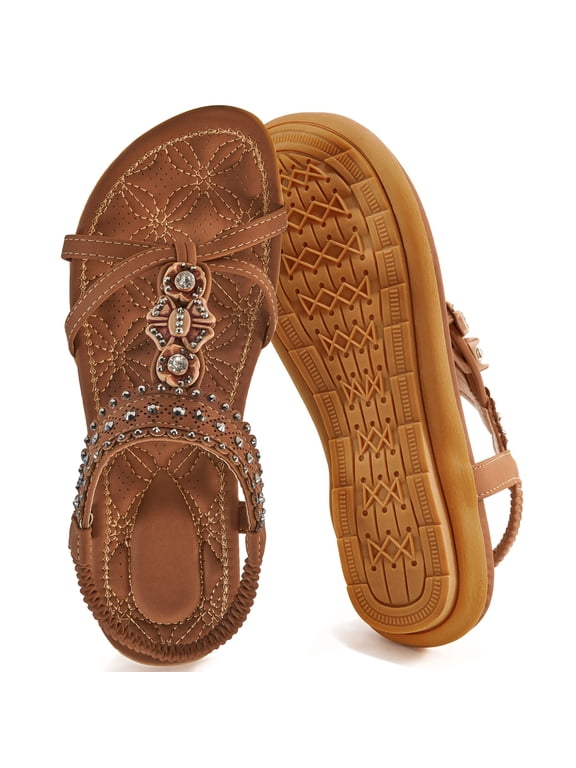 Women Sandals Flats Sandals for Women Comfortable Elastic Ankle Strap Beach Shoes