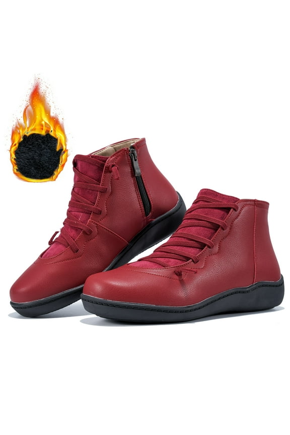 Women Winter Snow Boots Side Zipper Leather Ankle Booties Comfortable Non-Slip Shoes