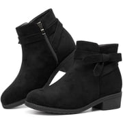Ecetana Womens Ankle Booties Suede Low Block Heel Casual Short Boots with Side Zipper