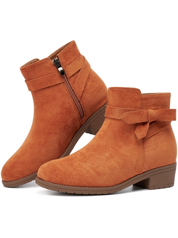 Women's Ankle Booties Suede Low Block Heel Casual Short Boots with Side Zipper