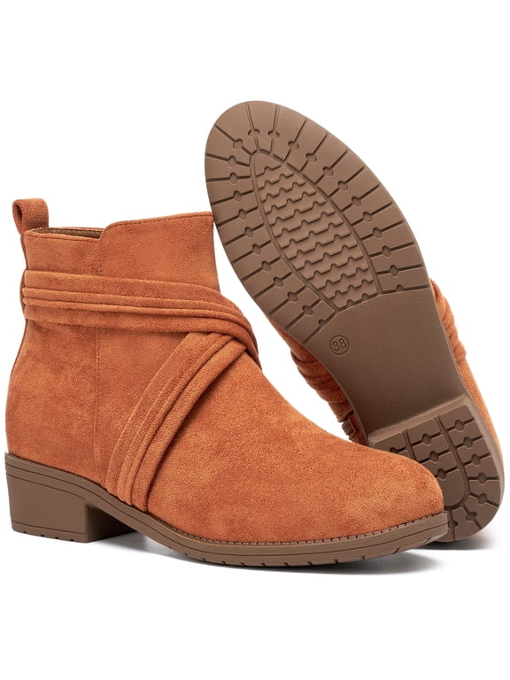 Women's Ankle Boots Chunky Heel Round Toe Casuals Short Booties with Side Zipper