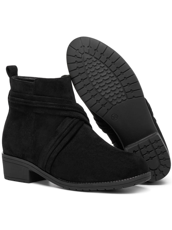 Women's Ankle Boots Chunky Heel Round Toe Casuals Short Booties with Side Zipper