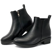 Ecetana Womens Ankle Boots Low Heel Round Toe Chunky Short Booties with Side Zipper