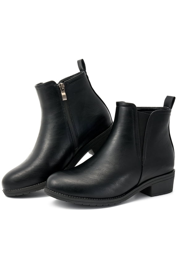 Women's Ankle Boots Low Heel Round Toe Chunky Short Booties with Side Zipper