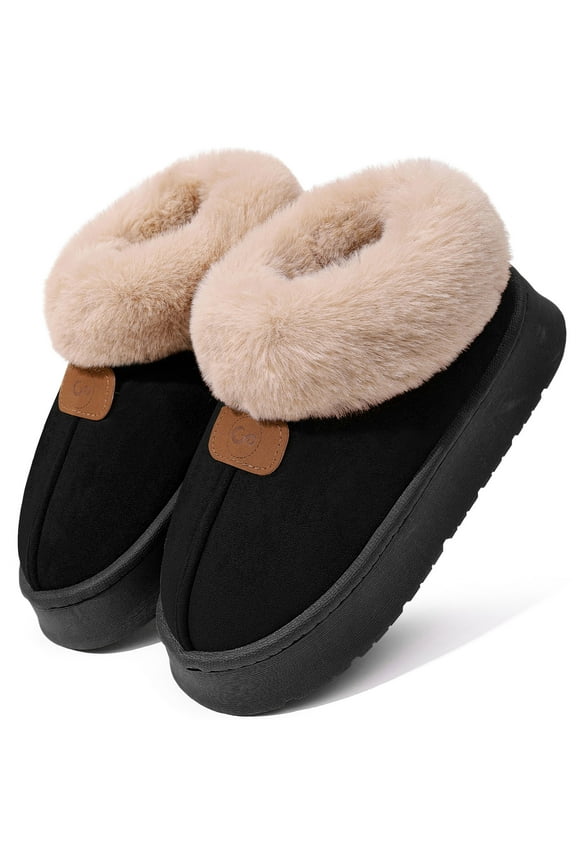 Women's Bootie Slippers Memory Foam Furry Slipper Non-slip House Shoes with Fluffy Collar