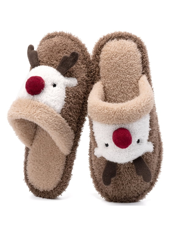 Women's Christmas Fuzzy Cute Warm House Slippers Bedroom Indoor Shoes