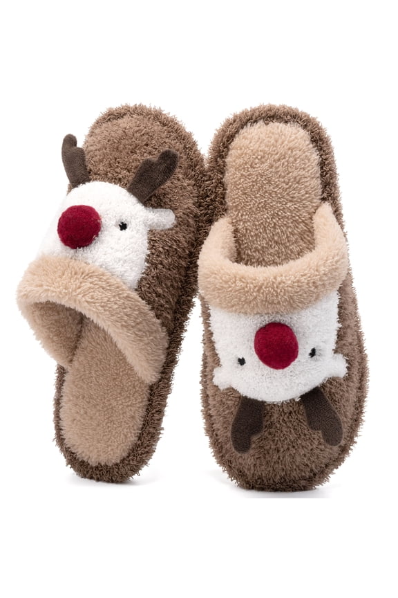 Women's Christmas Fuzzy Cute Warm House Slippers Bedroom Indoor Shoes
