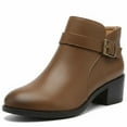thumbnail image 1 of Ecetana Women's Chunky Low Heel Ankle Boots Round Toe Leather Western Short Booties with Side Zipper, 1 of 5