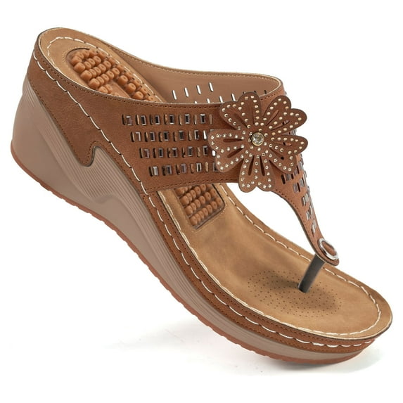 Ecetana Women's Comfortable Flip-Flop Sandals, Brown, 8