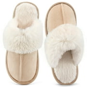 Ecetana Women's Comfy Faux Fur Slippers Memory Foam Slip-on House Shoes