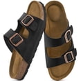 thumbnail image 1 of Ecetana Women's Cork Footbed Slide Sandals, Adjustable Double Buckle Open Toe Flat Sandals with Light Arch Support, 1 of 8