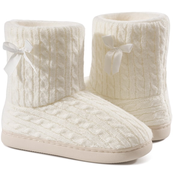 Ecetana Women's Faux Fur Slippers Winter Warm Knitted Furniture Shoes Memory Foam House Slippers