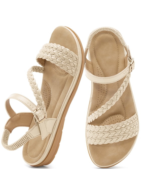 Women's Flat Sandals Woven Open Toe Casual Summer Sandals for Beach Walking Daily Outdoor