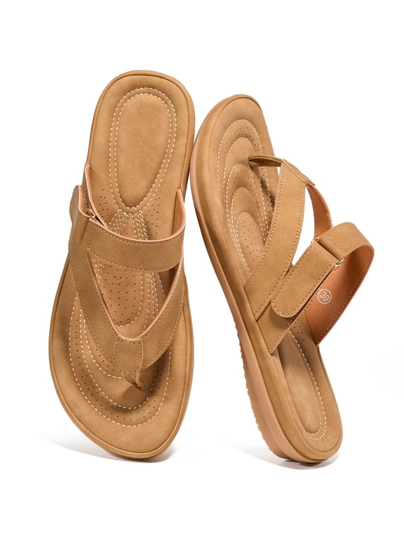 Women's Flats Sandals Walking Thong Sandals Summer Beach Flip Flops with Adjustable Strap