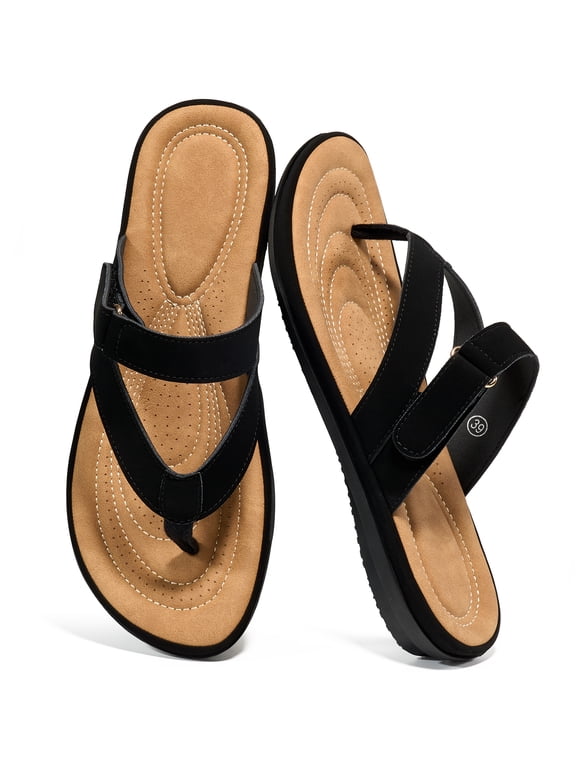 Women's Flats Sandals Walking Thong Sandals Summer Beach Flip Flops with Adjustable Strap