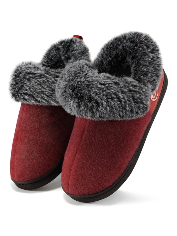 Women's Fuzzy Memory Foam Closed Back Slippers Faux Fur Lined House Shoes