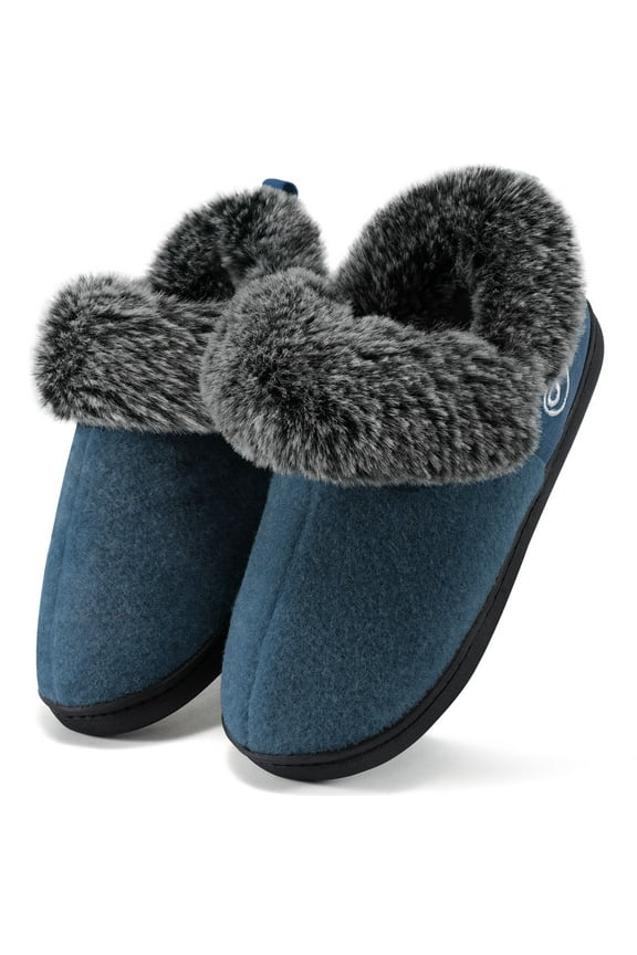 Women's Fuzzy Memory Foam Closed Back Slippers Faux Fur Lined House Shoes