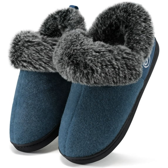Ecetana Women's Fuzzy Memory Foam Closed Back Slippers Faux Fur Lined House Shoes