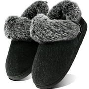ECETANA Women's Fuzzy Memory Foam Closed Back Slippers Faux Fur Lined House Shoes