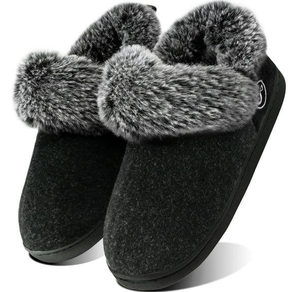 Ecetana Women's Fuzzy Memory Foam Closed Back Slippers Faux Fur Lined House Shoes