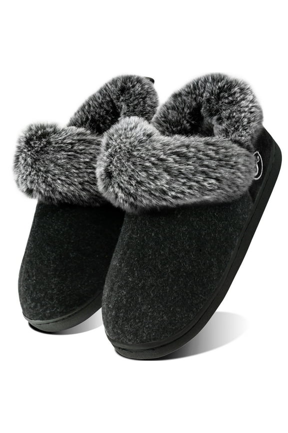 Women's Fuzzy Memory Foam Closed Back Slippers Faux Fur Lined House Shoes