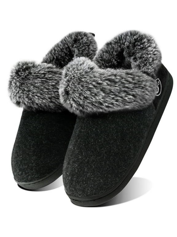 Women's Fuzzy Memory Foam Closed Back Slippers Faux Fur Lined House Shoes