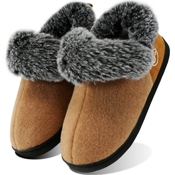 Ecetana Women's Fuzzy Memory Foam Closed Back Slippers Faux Fur - Main Image