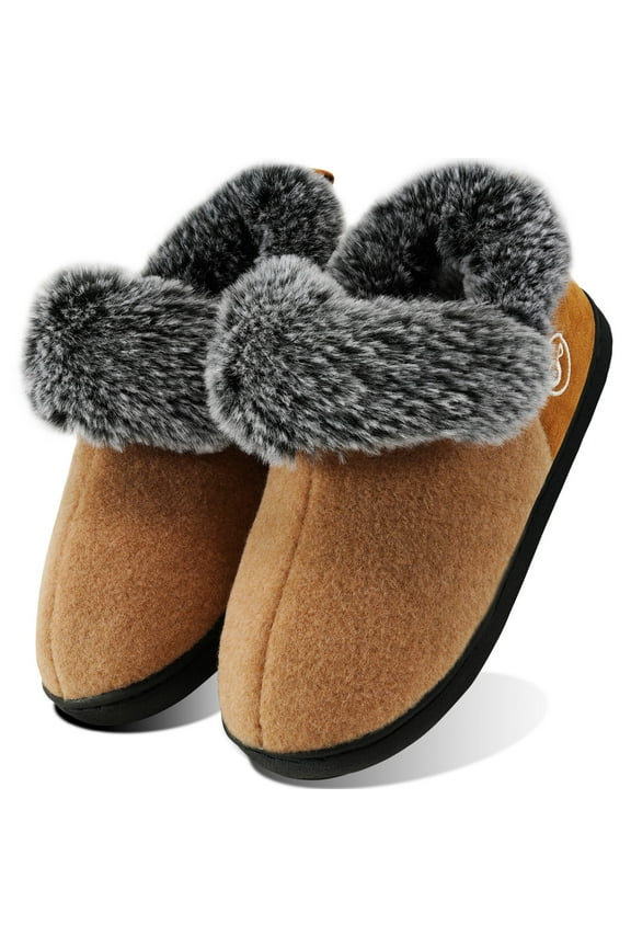 Women's Fuzzy Memory Foam Closed Back Slippers Faux Fur Lined House Shoes